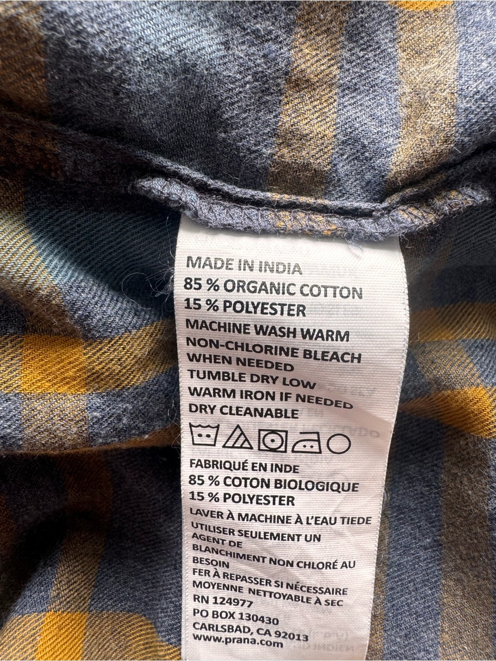 prAna Organic Cotton Plaid Flannel Shirt Women’s Large Blue Gold - Picture 6 of 6